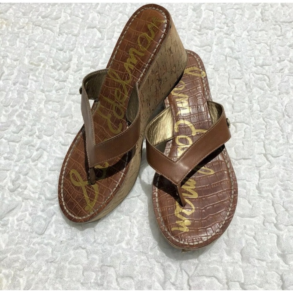 Sam Edelman Brown Wedge Thong Sandals 8.5M Romy